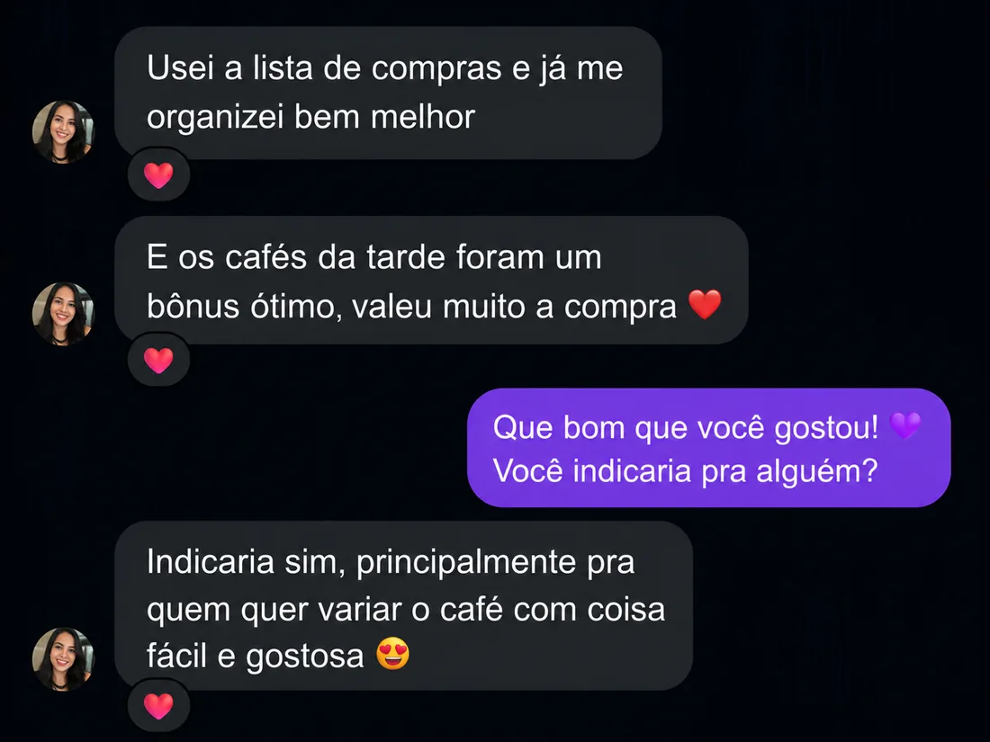 Depoimento sobre lista de compras e cafés da tarde sem pão