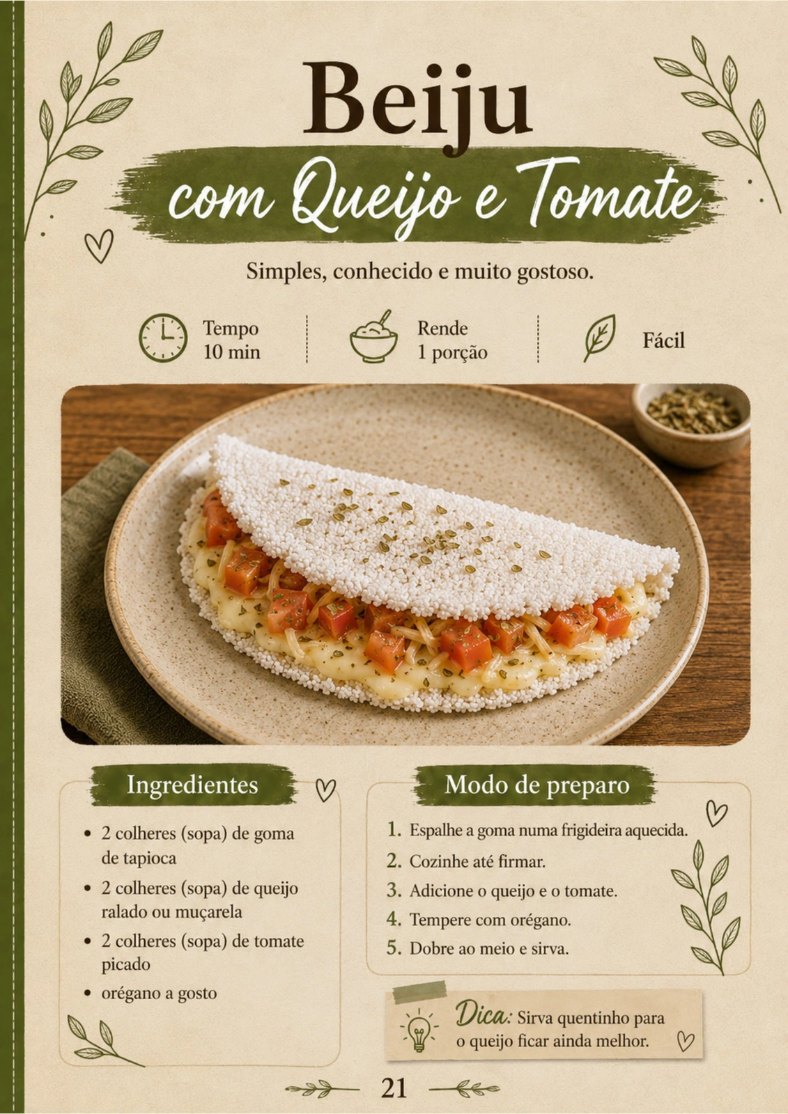 Página interna da receita Tapioca com Queijo e Tomate do PDF 30 Cafés da Manhã Sem Pão