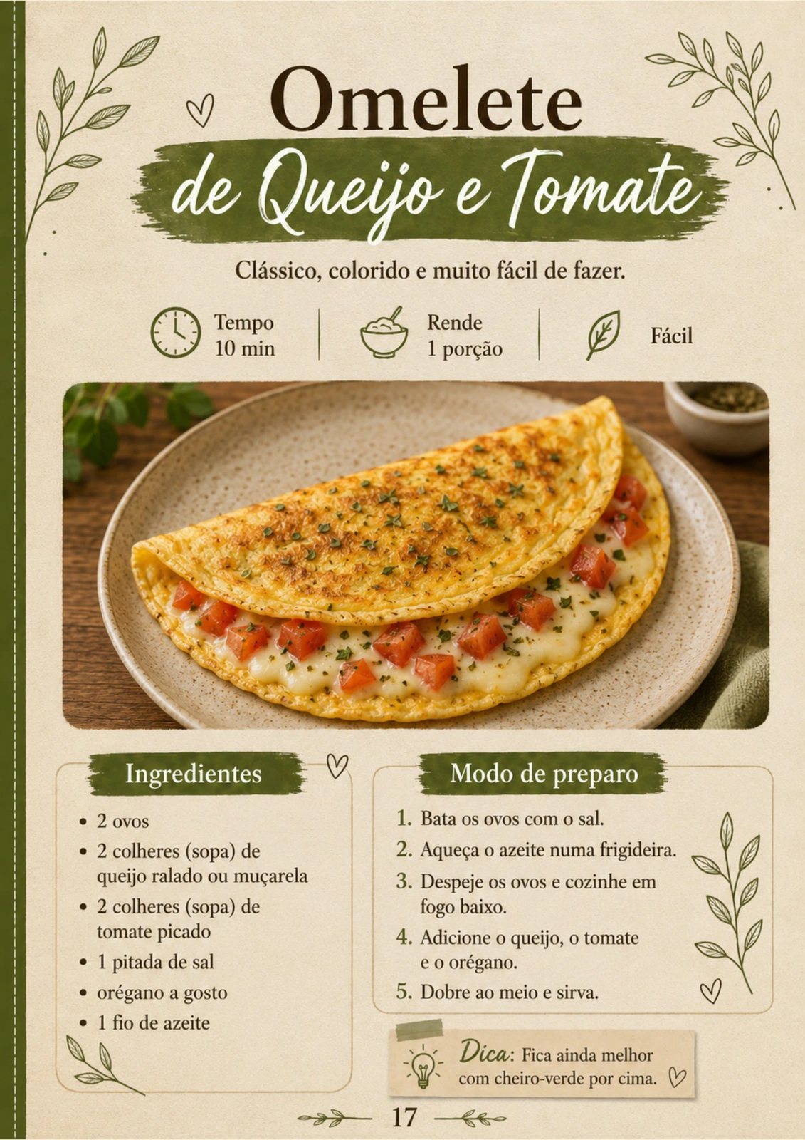 Página interna da receita Omelete Recheado do PDF 30 Cafés da Manhã Sem Pão