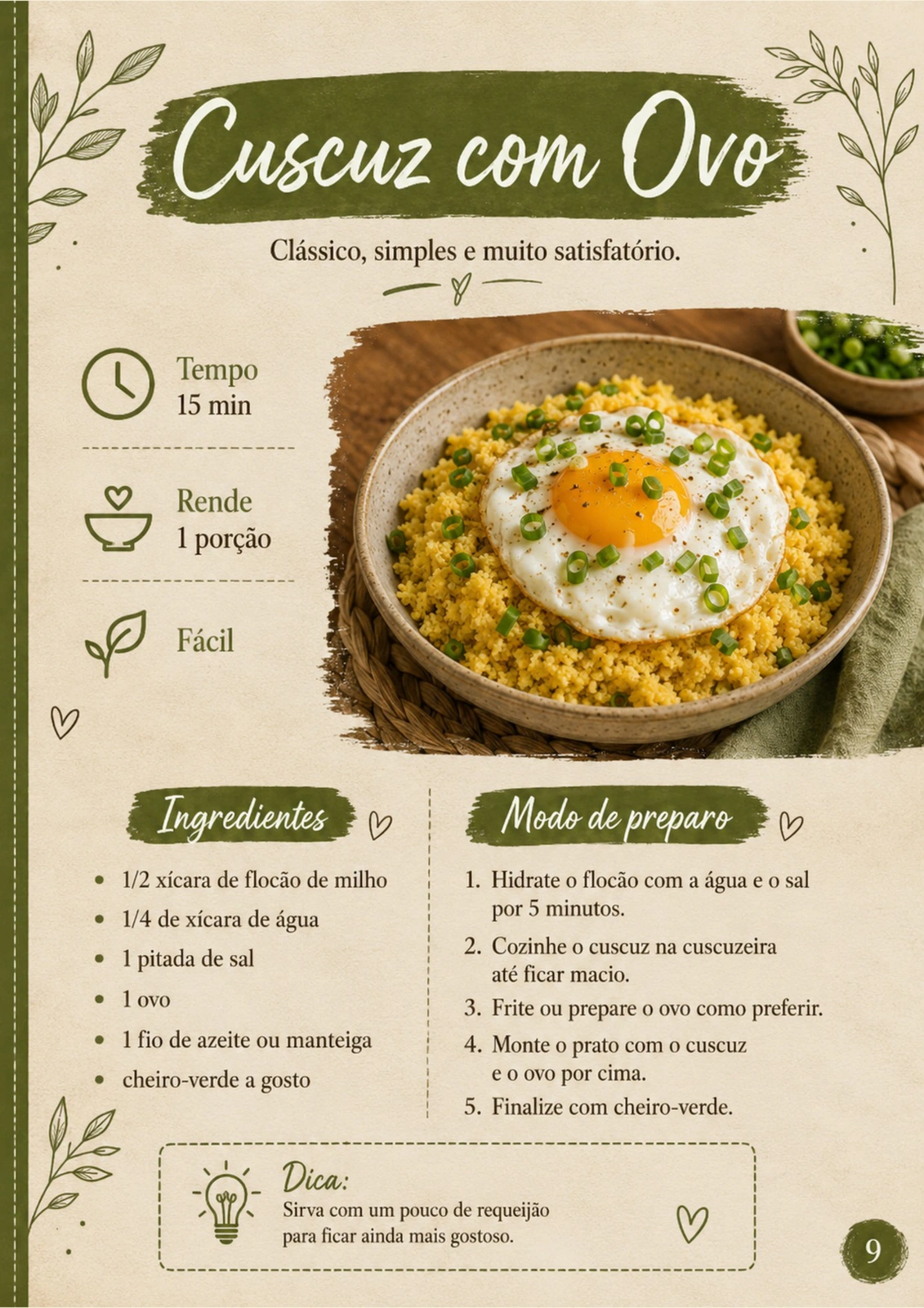 Página interna da receita Cuscuz com Ovo do PDF 30 Cafés da Manhã Sem Pão